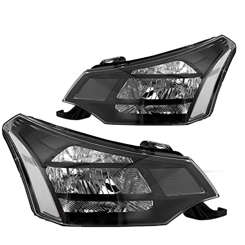 JSBOYAT Headlight Assembly Replacement Fit for 2008-2011 Ford Focus S SE SES SEL Coupe/Sedan Headlamp Black Housing with Clear Reflector
