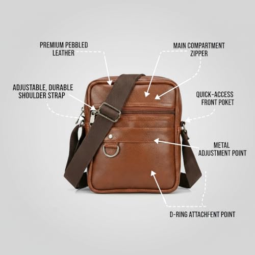 Image of Men's Leather Sling Bag Crossbody Messenger Shoulder Bag | Stylish Office Travel Side Bag with Multiple Compartments, Adjustable Strap & Secure Pockets for Daily Use