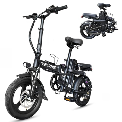 DEEPOWER Bicicleta Eléctrica Plegable, Bicicleta Eléctrica, Batería 48V 10/17.5Ah Extraíble, Frenos de Disco Duales, Bicicleta de Ciudad para Adultos Adoles (10AH)