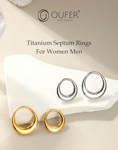OUFER Titanium Septum Rings, 16G Septum Jewelry, Clicker Septum Nose Piercing Jewelry Hoops, Silver Gold Hinged Segment Daith Piercing Jewelry for Women Men-8mm/10mm2