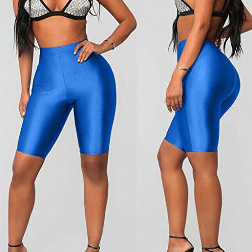 Womens Tummy Control Fitness Workout Running Bike Shorts Bicycle Biking Yoga Shorts Pants Activewear Cycling Leggings (Blue,L)