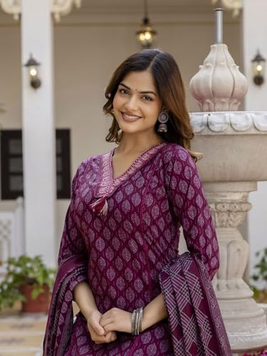 Image of PARTHVI|Women's Pure Cotton Printed with Handwork Kurta with Pants and Dupatta Set | Ethnic Set | Suit Set | Kurta Set | Wedding Suit Set