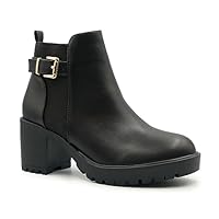 Fashion Thirsty Womens Chunky Block Mid High Heel Chelsea Ankle Boots Ladies Warm Winter Comfort Stretch Panel Side Buckle Lightweight Zip Up Boot Walking Shoes