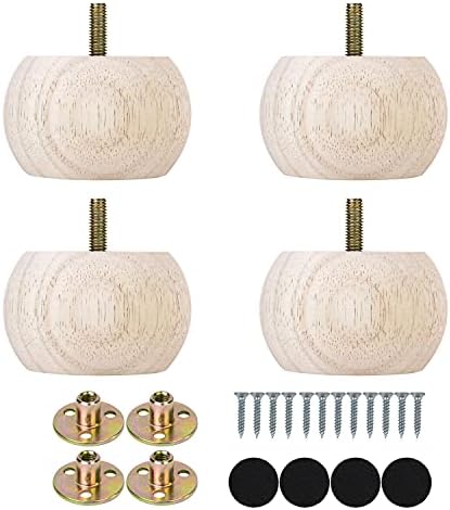 Michanco 2 Inch Bun Feet for Furniture Set of 4 Unfinished DIY Wood Furniture Legs for Couch Sofa Ottoman
