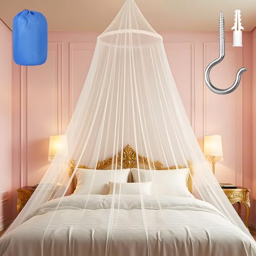 Mosquito Net for Bed, Large White Bed Canopy for Girls, Hanging High Dome Design for Girls Bedroom...