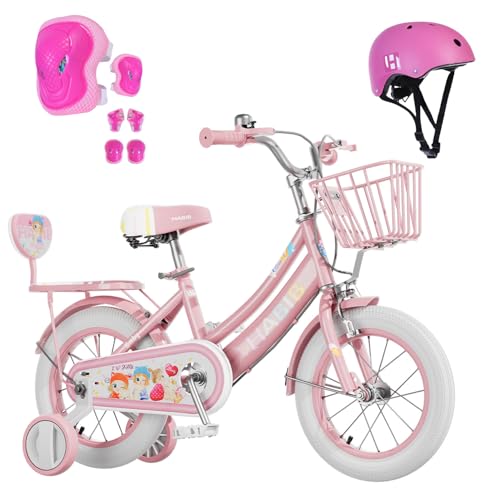 Habib Mädchenfahrrad Komplettset | 12 Zoll | Inkl. Luftpumpe & 6-teiligem Schutz-Set | Karbonstahlrahmen & Duales Bremssystem | Mitwachsend & sicher für Mädchen 3-8 Jahre - Pink