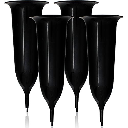 Selldorado® 4X Jarrón para tumbas con Espiga de Tierra 24 x 10 cm - Florero de Cementerio para Decorar - florero de plástico para el Cementerio (4 Piezas Negro) Cover