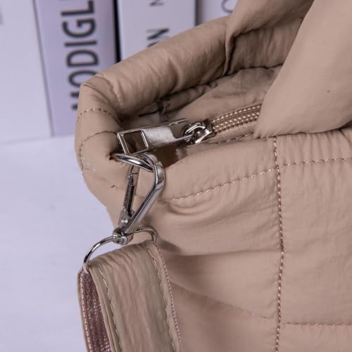 Image of WEMOL Premium Quilted Super Soft Tote Bag for Women (Quilted Tote - Brown) | Lightweight | Adjustable shoulder strap | Multiple inner pockets | Large Capacity Tote Bag