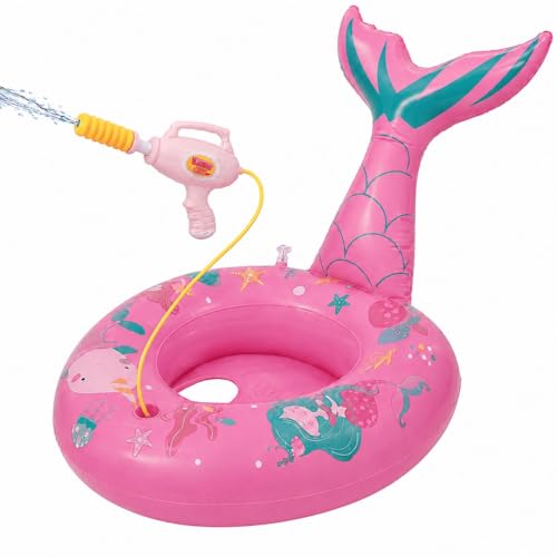 HYRIXDIRECT Inflatable Floating Pool Toys for Kids Pool Float Swimming Ring Beach Water Floats Mermaid Boat with Water Gun Inflated Ride on Float Summer Water Games Toy for Boys Girls