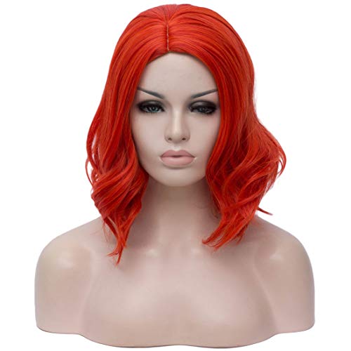 Cying Lin Short Bob Curly Wavy Wig For Women Red Wig Women Cosplay Halloween Fun Wig+ Wig Cap (Red 2)