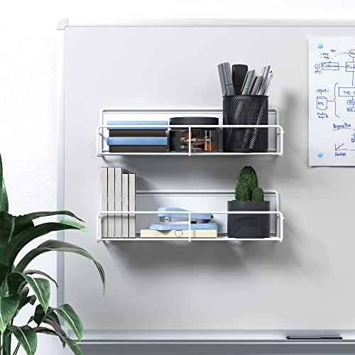 Image of 2 Pack White Magnetic Spice Rack Organizer, Space Saver for Refrigerator and Whiteboard, Metal Fridge Shelf for Kitchen and Classroom