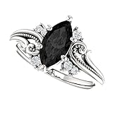 Generic 1 CT Vintage Floral Marquise Engagement Ring, 14k White Gold, Black Onyx, Marquise Black Diamond, Woodland Ring, Lovely Ring For Her (8)