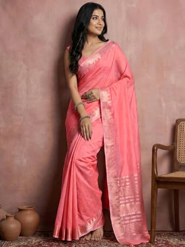 Image of Satrani Women's Cotton Silk Weaving Border Saree with Unstitched Blouse Piece