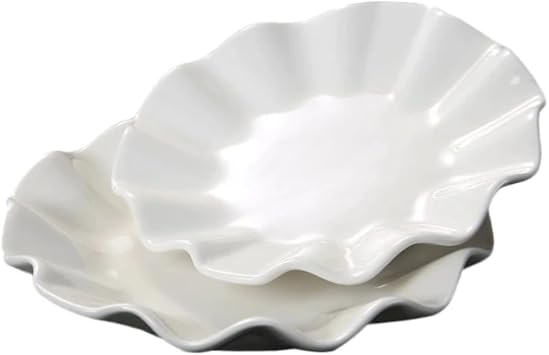 2 Pcs Melamine Plates, 9.45 inch White Dinner Plate,Lightweight Plate Dish Wave Edge Salad Dessert Plate Breakproof Melamine Dinner Plates