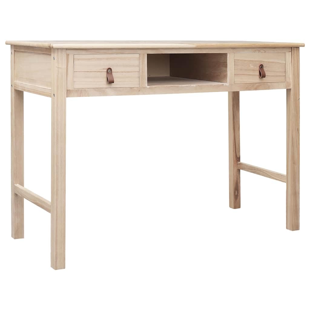 Scrivania in legno naturale, 110 x 45 x 76 cm, con 2 cassetti e scomparto