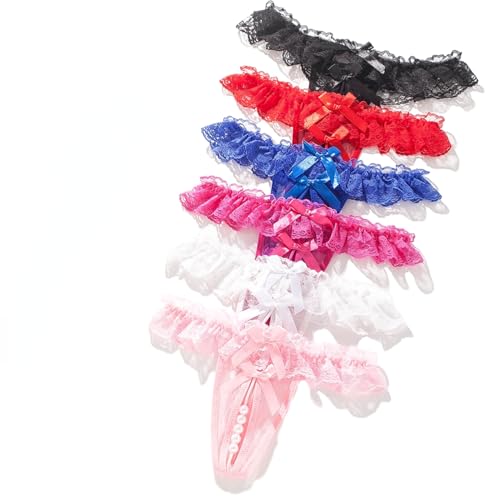 GRAYDREAM Bragas Mujer Sexy Traviesa Transparente Lazo de Encaje Masaje Perla Tanga Abierta 6 Piezas (Cualquier Color 6 Pzs,L)