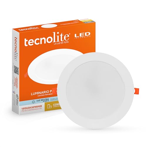 Listado de Plafones para focos , listamos los 10 mejores. 48 Tecnolite - Lámpara Empotrable de Techo Downlight LED 18 W, Luz Neutra, No atenuable, Multivoltaje