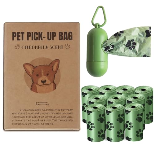 10-pack Dog Poop Bag Rolls, Pet Poop Bag Holder with Carabiner Hook, Pet Accessories for Leash Attachment and On-the-go Convenience