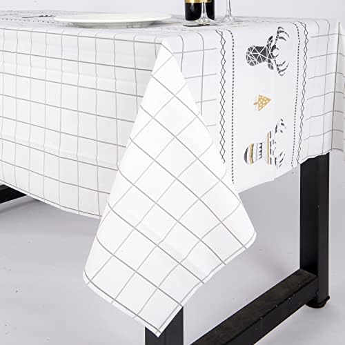 SIYTAMO Tablecloth for Rectangle Tables, Waterproof, Wipe Clean EVA Table Cloth, Table Cover for Kitchen Dinning Outdoor Picnic (5# Deer Head + White, 54 x 72 Inch)