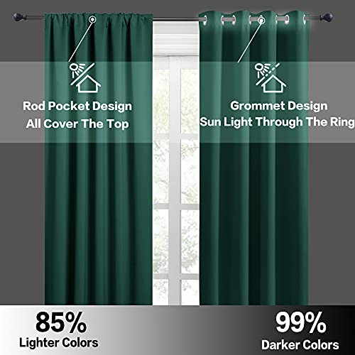 RYB HOME Blackout Curtains for Bathroom - Solid Light Block Blinds Privacy Light Block Drapes for Kitchen Cabinet Kids Nursery Bedroom Laundry Cafe Window Decor, W 42 x L 36, Hunter Green, 1 Pair