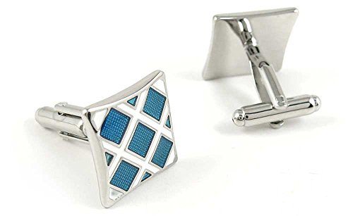 Par de Mancuernillas Azules de Cuadrícula Clásicas para Hombre miniatura 2