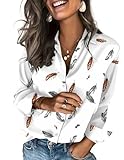 Zeagoo Satin Blouses for Women Long Sleeve White Feather Top Silk Button Down Shirts Business Casual Tops