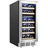 EUHOMY 15 Inch Wine Fridge, Dual Zone Wine Chiller with Digital Temperature Control, Wine Cooler Upgraded Compressor Fits Low Noise, Wine Storage with Double-Layer Glass Door, 33 Bottles.