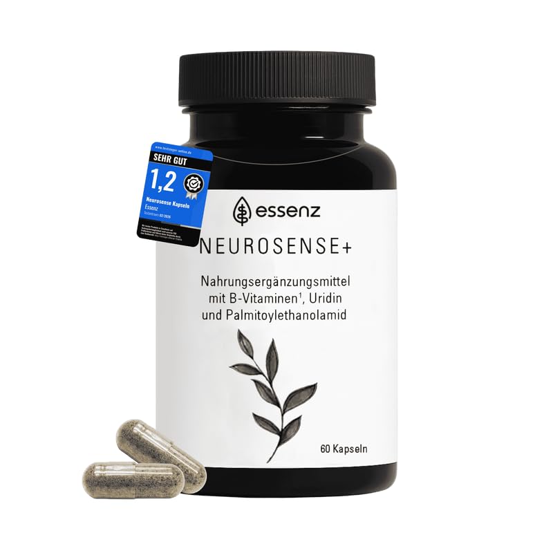 ESSENZ - Neurosense+ 60 Kapseln - Zur Unterstützung der normalen Zell- und Nervenfunktion. Natürliche Kapseln mit Folsäure sowie Vitamine B6 & B12. Made in Germany