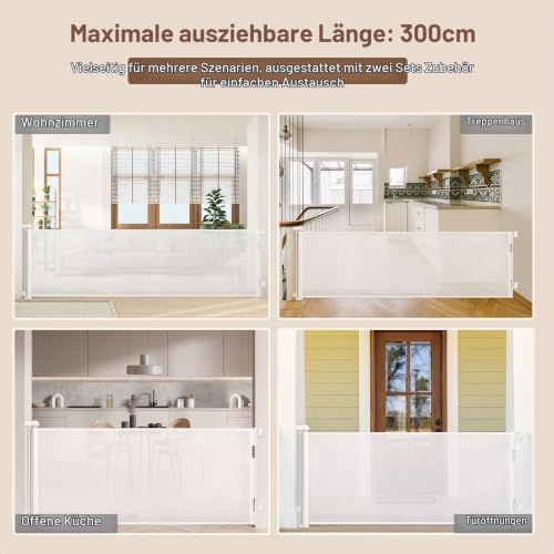 HollyHOME Treppenschutzgitter Ausziehbar, 300cm Türschutzgitter, Weiß – Ansicht 2