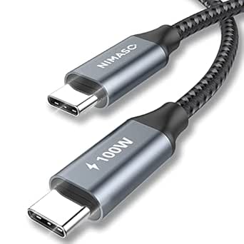 Nimaso USB C to USB C Cable, USB Type C 100W 20V/5A PD Fast Charging Data Cable with E-Mark Chip for MacBook, Macbook Pro, iPad Pro 2018, MacBook Air, ChromeBook Pixel, Galaxy S8/S8+ and More