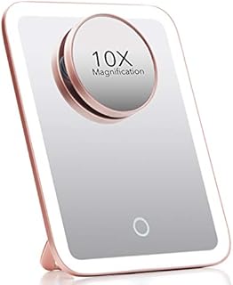 Fancii Portable LED Makeup Mirror with 3 Light Settings, 1x/ 10x Magnifying - Cordless Lighted Travel Vanity Mirror + Adjustable Kickstand - Aura Go (Rose Gold)