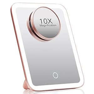 Fancii draagbare LED make-up spiegel met 3 lichtinstellingen, 1x/ 10x vergroting – draadloze verlichte reis vanity…