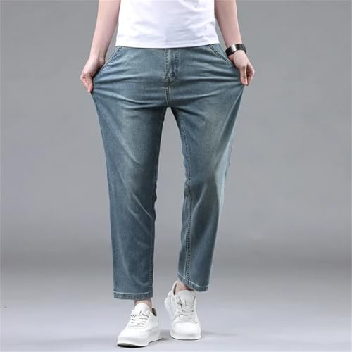 Men's Summer Thin 95% Cotton Jeans Stretch Straight Loose Denim Nine-Point Pants4