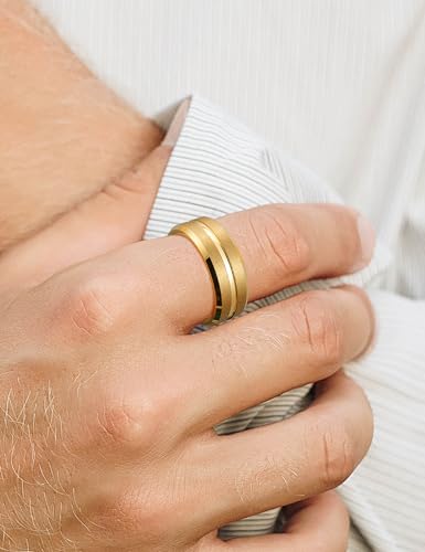 Image of King Will Tungsten Carbide Wedding Band for Men Women-6 /8 /10mm Width Multicolor Available with Grooved Center Wedding Ring Suitable for Work, Gym Comfort Fit Size 4-16