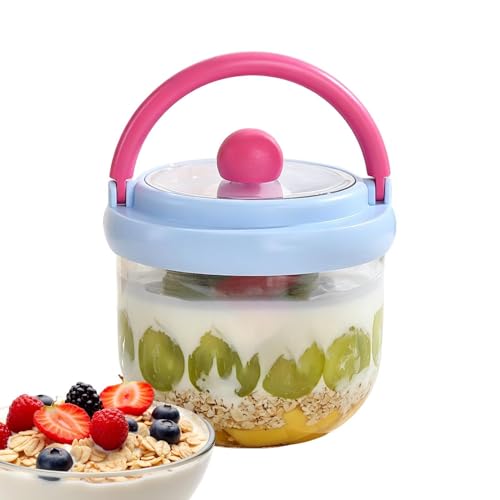Recipientes de avena para la noche, recipientes de almuerzo con asa, tarro de ensalada con asa, para hombres, estudiantes, viajeros, vegetarianos, oficina, gimnasio, picnic, viajes, escuela, camping