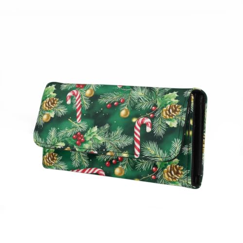 Image of AFPANQZ Womens Wallets RFID Blocking Leather Clutch Long Wallet for Women | Christmas Tree Crutch Print Card Holder Phone Organizer Ladies Travel Purse Hollow Out