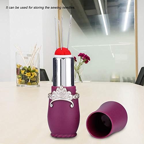 5Pcs Hilitand D&D Fashion Lipstick Shaped Sewing Needles Purple Needles Pin Cushion Lipstick Style Pincushions Sewing Pin Holder Lipstick Pin Cushion