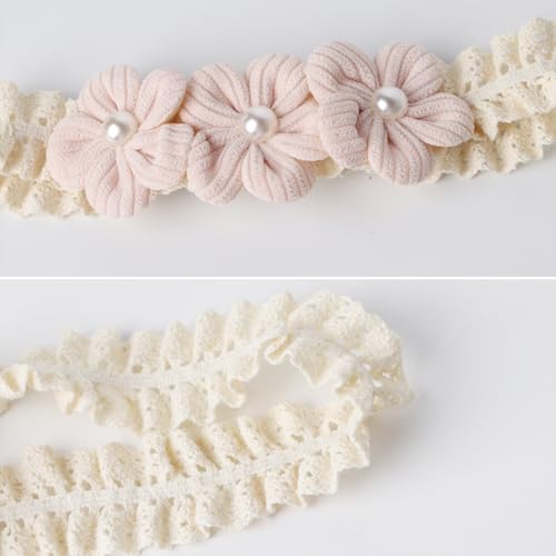 Handmade Baby Girl Headbands in Beige and Pink Lace Flowers for Newborns and Toddlers Cute Baby Girl Flowers and Newborn Headbands (Pink flowers, One Size)4