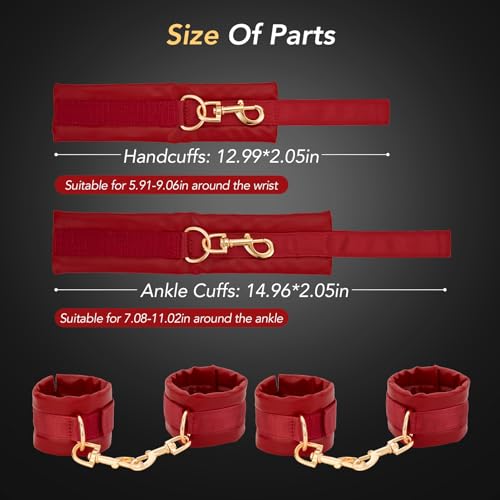 Image of Sex Bondage BDSM Kit Restraints - UTIMI 4PCS Sets with Adjustable Handcuffs Ankle Cuff Fetish Adult SM Games Sex Toys for Couple Beginner, Red