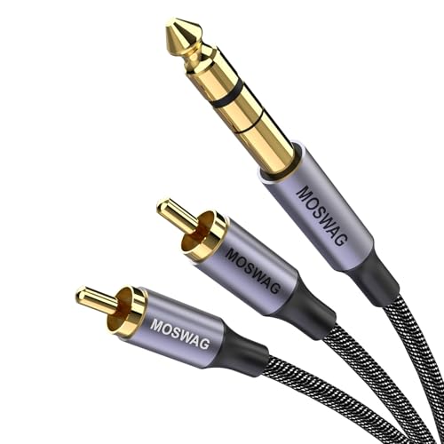 MOSWAG Cable De 6,35 mm a 2RCA, 6,35mm 1/4 Inch TRS Macho a 2 RCA Macho Cáscara de Cobre Heavy Duty Estéreo Adaptador de Audio y Divisor RCA Cable Chapado en Oro