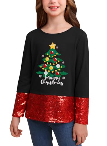 Chemise de Noël fille paillettes haut à manches longues de 4 à 12 ans