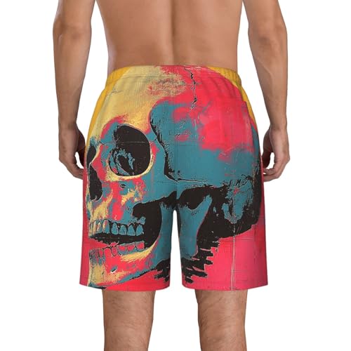 Men's Swim Trunks Quick Dry Board Shorts Beach Bathing Suits - Skull Death Retro Art3