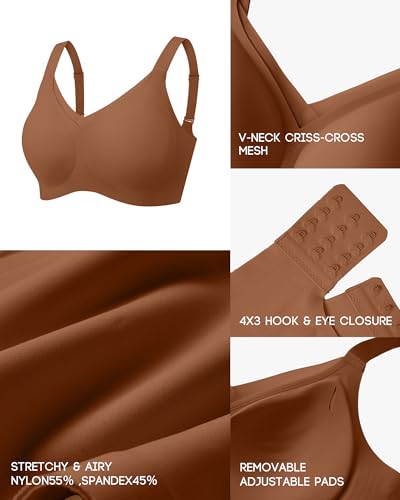 Image of VQJ Women's Full Coverage Jelly Comfort Support Wireless Bra with Breathable V-Mesh, No Underwire Push Up Everyday Bralette