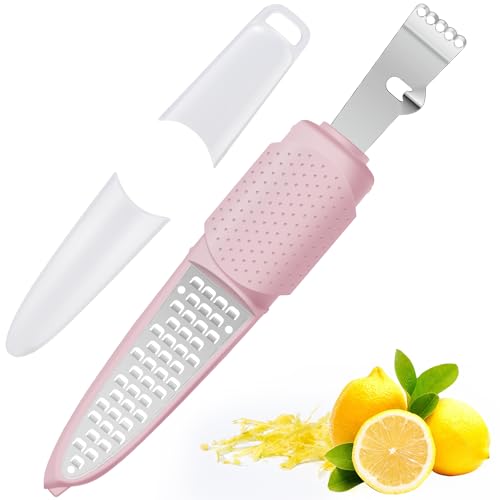 Image of Rainspire Lemon Zester Tool with Channel Knife, Stainless Steel Citrus Zester Tool, Lemon Peeler, Zesters for Kitchen, Ultra Sharp 2-in-1 Tool Easily Creates Citrus Zest, Pink