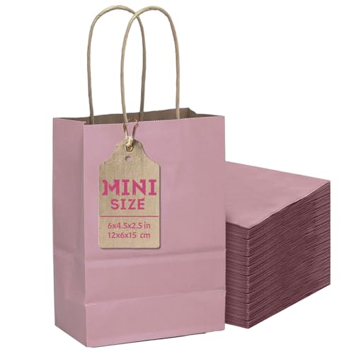Gcardist - Confezione da 24 mini sacchetti regalo rosa e lilla in carta kraft per feste con manici, 6 x 4,5 x 2,5 (12 x 6 x 15 cm, mini dimensioni)