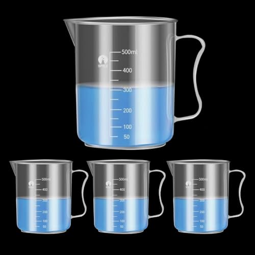 Image of Measuring Jugs, Plastic Food Grade Liquid Measuring Cups Molded Graduations - Chemical Resistant, Autoclavable - Handle for Convenient Lifting (4, 500ml)
