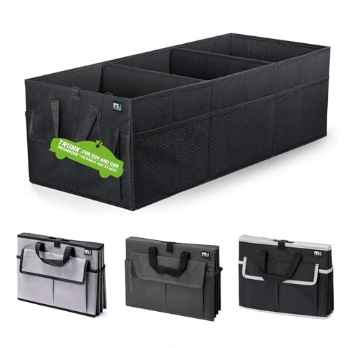 MIU COLOR Trunk Organizer for Car, Car Organizer, Sturdy Trunk Organizer for SUV, Non-Slip Bottom, Storage Organizer for Sedans, Van, Jeep, Grocery, Large 3 Compartments, Ebony 32"×13"×10.6"