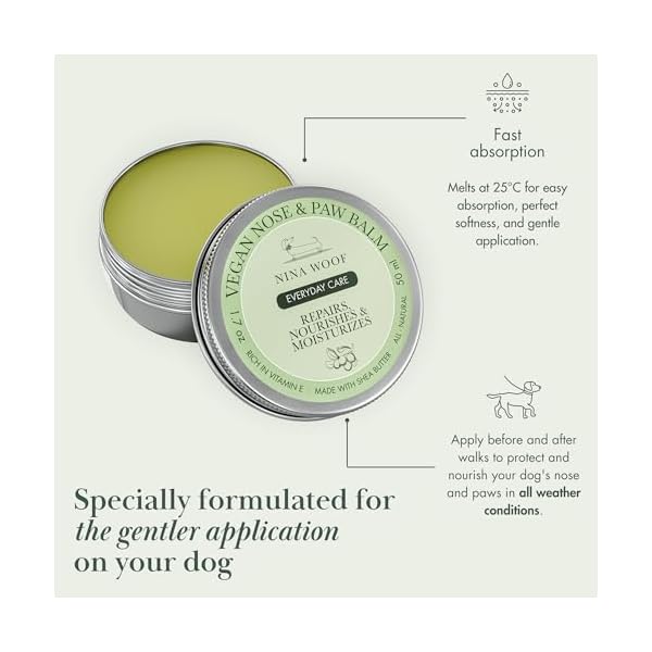 Nina Woof Vegane Pfotenbalsam Hund – 100% natürliche Cremebutter & Wachs für Pfotenpflege Hund. Heilt, regeneriert & stärkt trockene, rissige & beschädigte Pfoten. Feuchtigkeitspflege & Schutz. 50 ml – Bild 5