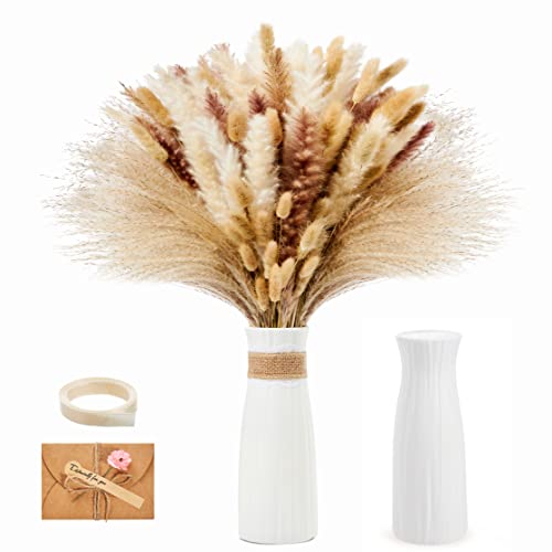 Guheake® Pampasgras Getrocknet mit Vase- 39 Stück 42cm Pampasgras Deko, Natürliche Trockenblumen Getrocknete Blumen Deko Braun, Boho Deko für Hochzeit Blumen Arrangements Heim Decor Guheake® Pampasgras Getrocknet mit Vase- 39 Stück 42cm Pampasgras Deko, Natürliche Trockenblumen Getrocknete Blumen Deko Braun, Boho Deko für Hochzeit Blumen Arrangements Heim Decor