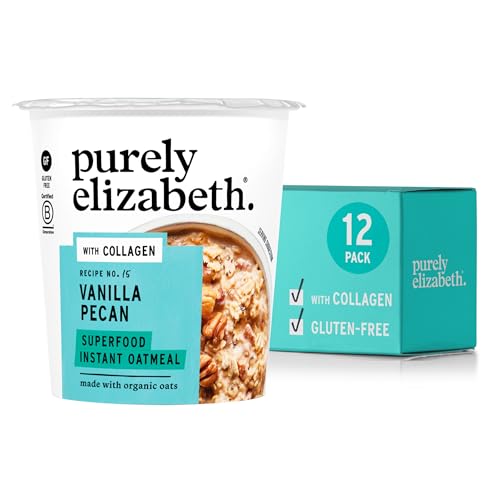 Image of Purely Elizabeth, Vanilla Pecan, Collagen Oatmeal Cups With Nut Butter Packet, Gluten-Free, 2 Ounce (Pack of 12)